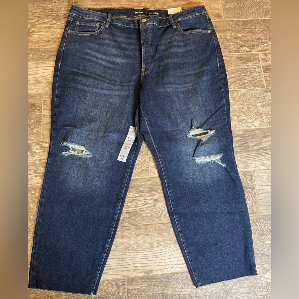NWT plus Old Navy OG Straight Ankle High Rise Distressed Raw Hem Jeans Size 24